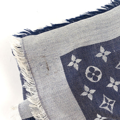 Louis Vuitton Silk Wool Monogram Denim Shawl Blue 4 of 4