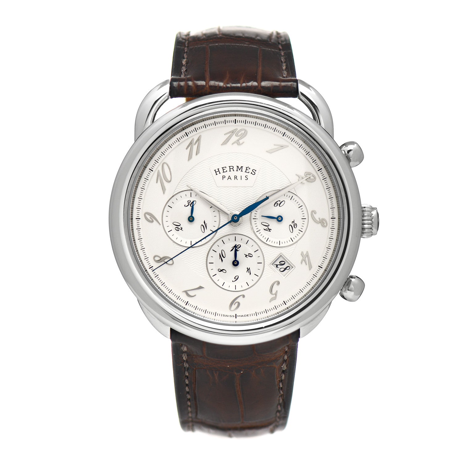 Hermes Stainless Steel Alligator 43mm Arceau Chronograph Automatic Watch Havane 1 of 5