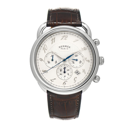 Hermes Stainless Steel Alligator 43mm Arceau Chronograph Automatic Watch Havane 1 of 5