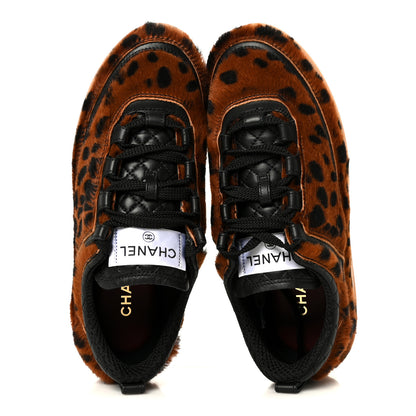 Chanel Lambskin Cheetah Print Quilted Sneakers 37 Brown Black 2 of 11