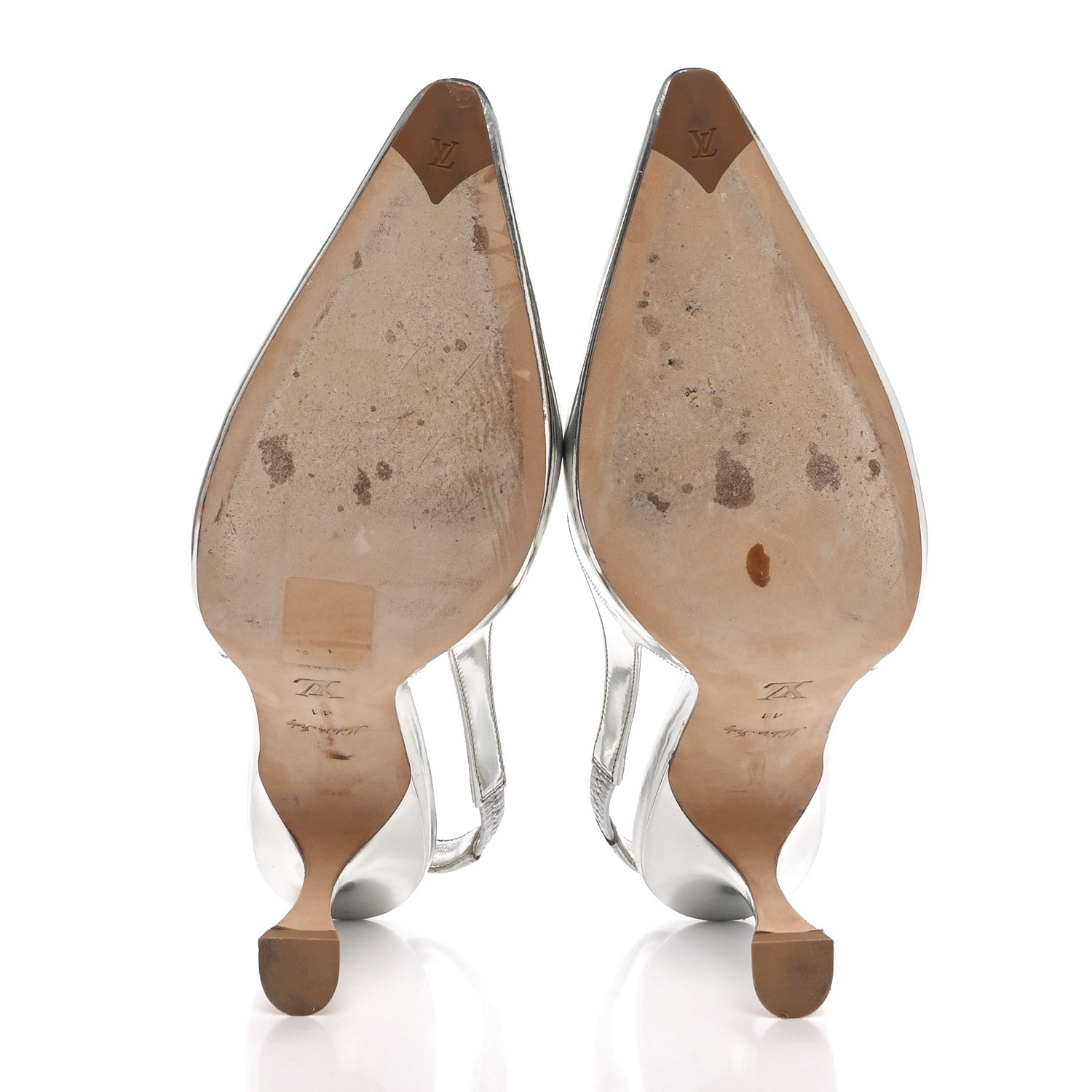 Louis Vuitton Calfskin Sparkle Slingback Pumps 41 Silver 5 of 8