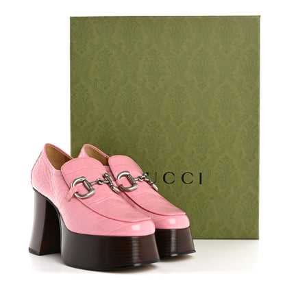 Gucci Croco Calf Lux Granada Kid Horsebit Platform Loafers 35.5 Butterfly Pink 10 of 10