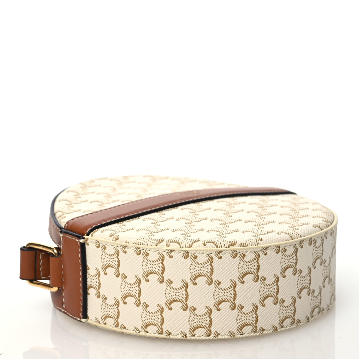Lambskin Triomphe Canvas Round Purse On Strap White Tan