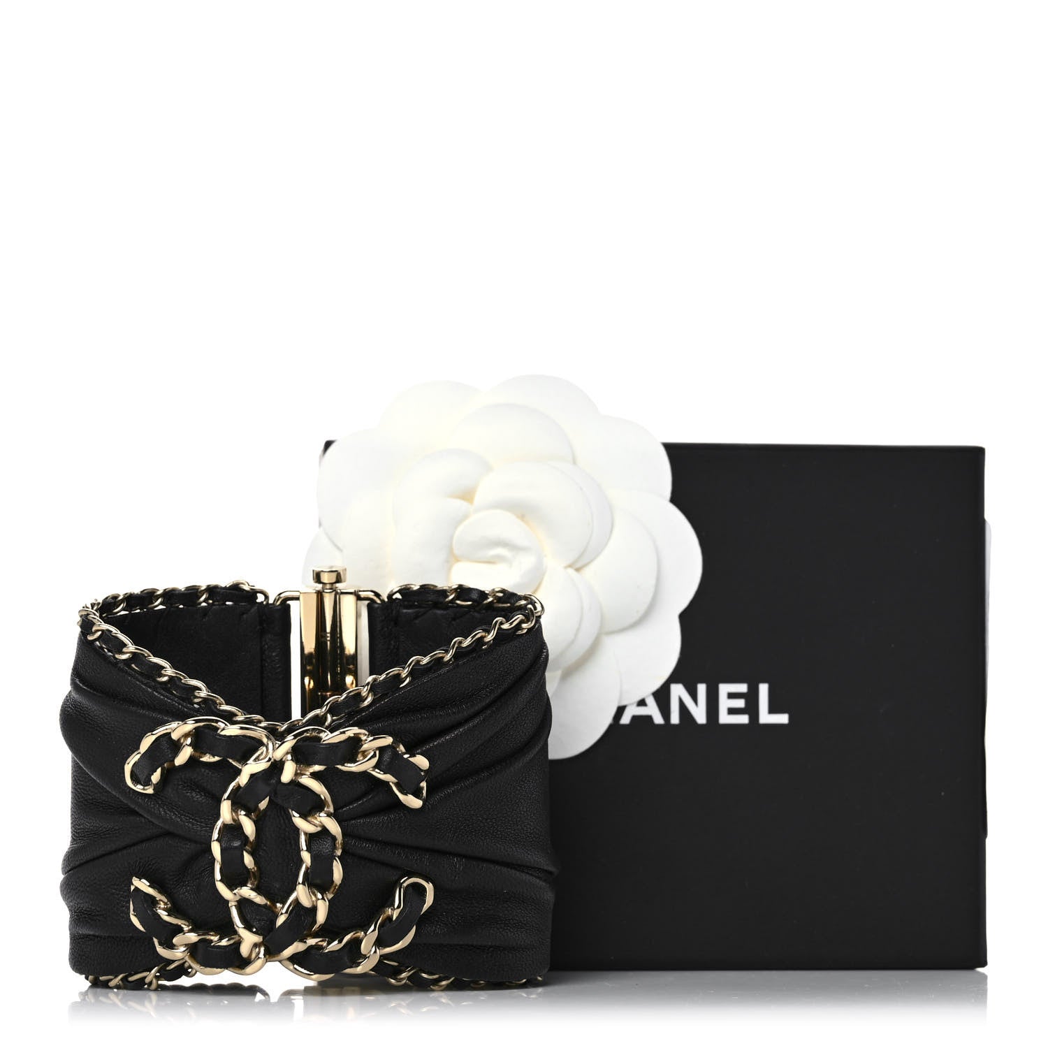 Chanel Lambskin Chain CC Cuff Bracelet Black Gold 8 of 8