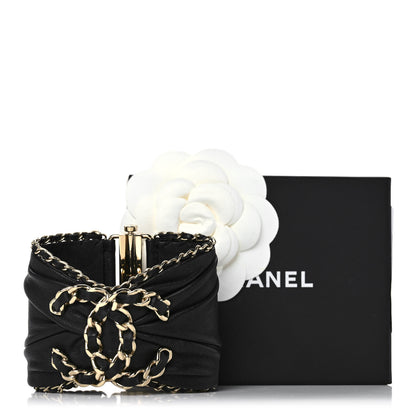 Chanel Lambskin Chain CC Cuff Bracelet Black Gold 8 of 8