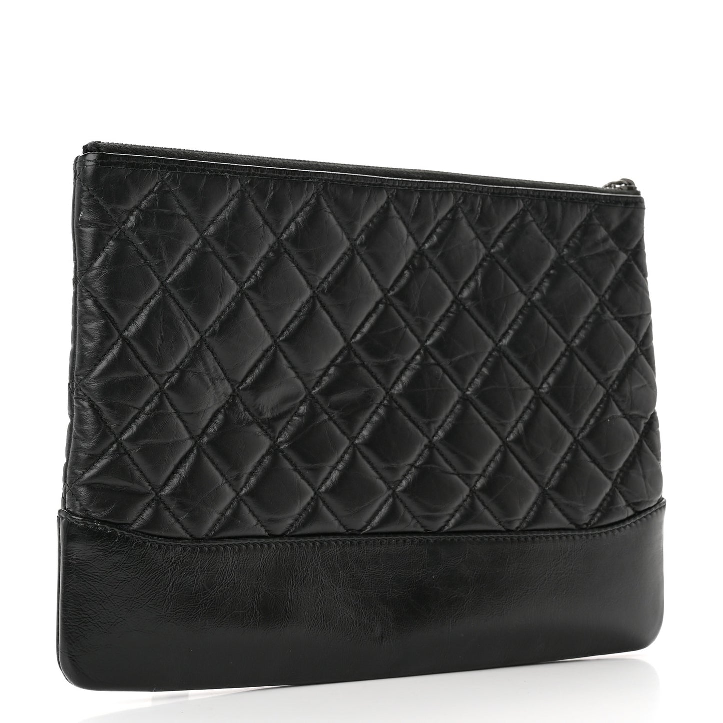 Aged Calfskin Quilted Medium Gabrielle Cosmetic Case Black