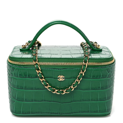 Chanel Calfskin Crocodile Embossed Exoticoco Small Top Handle Vanity Case With Chain Emerald 1 of 10