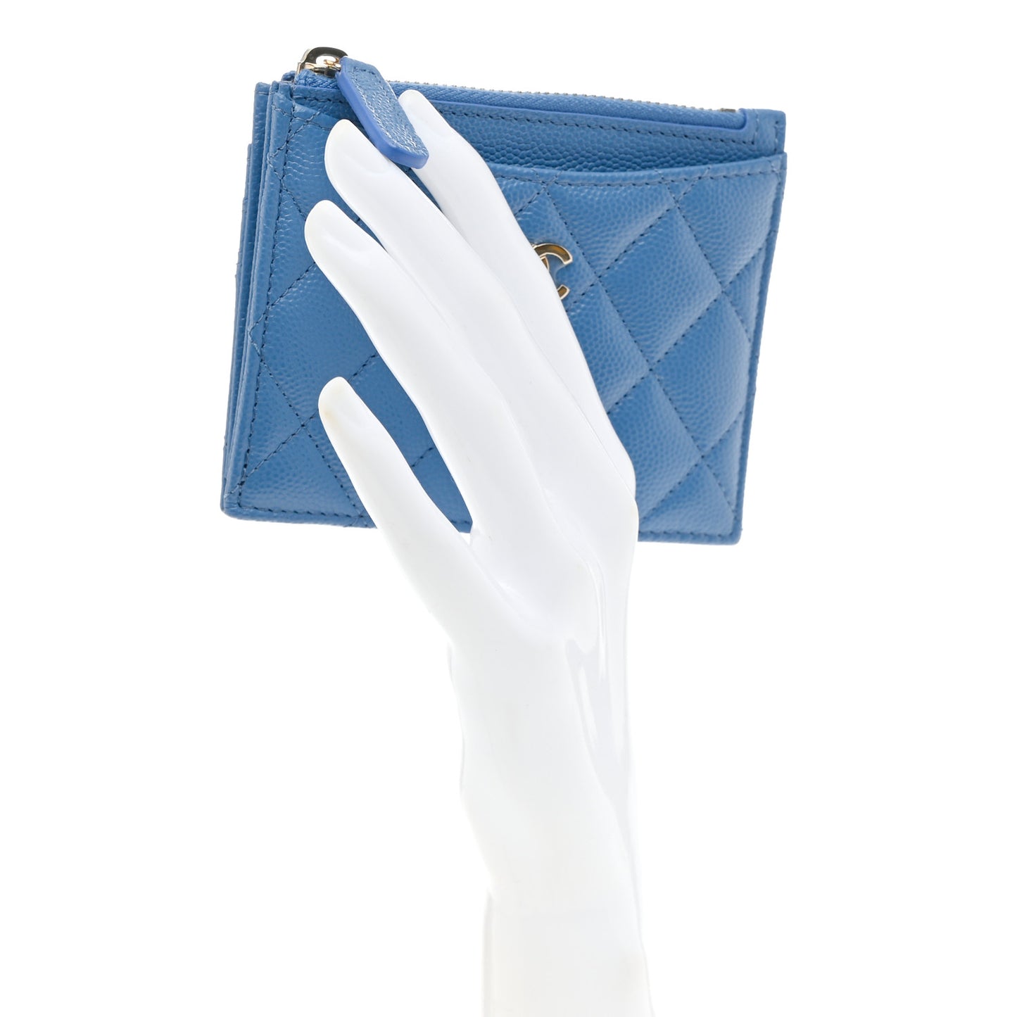 Caviar Quilted CC Zip Card Holder Blue