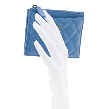 Chanel Caviar Quilted CC Zip Card Holder Blue 2 of 9