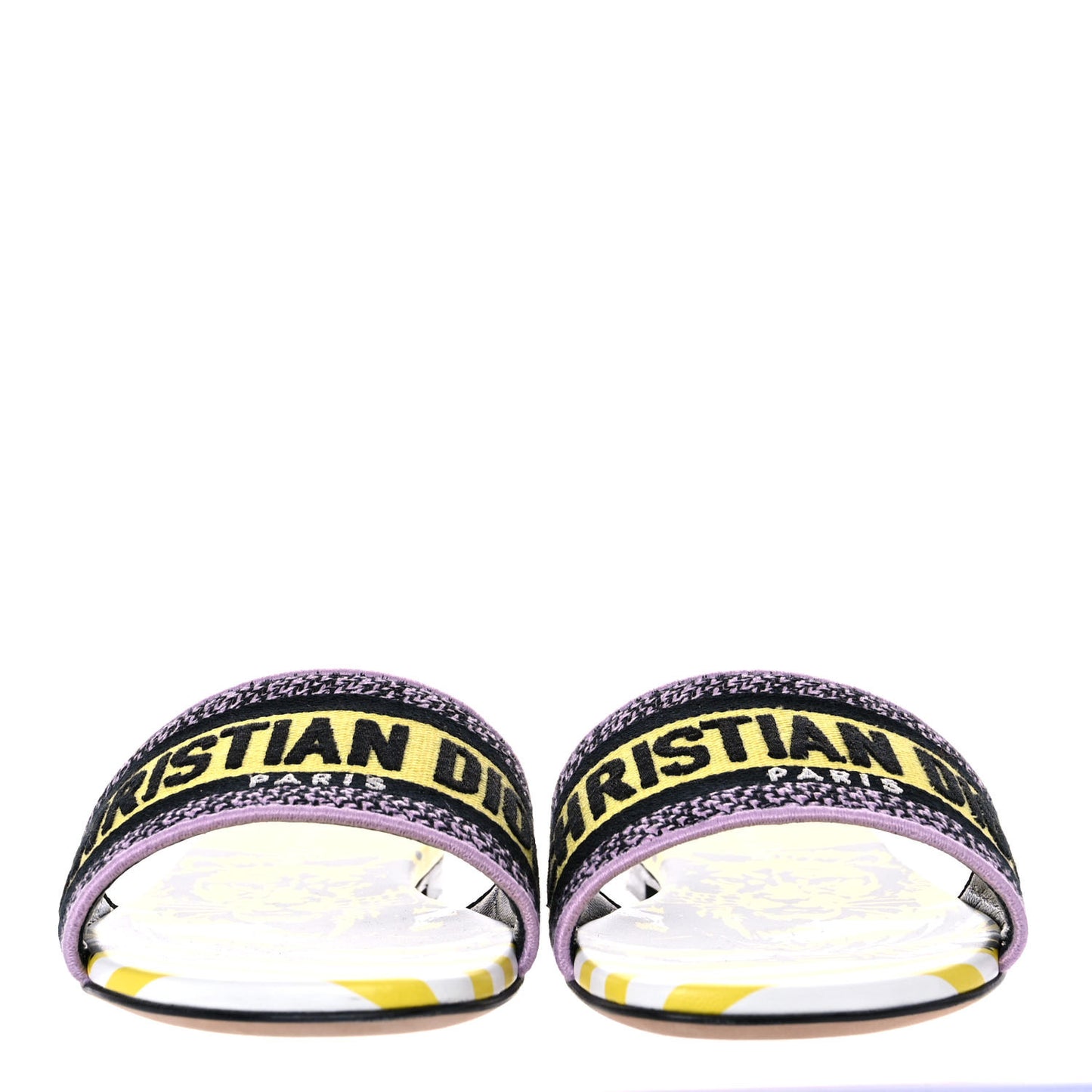 Canvas D-Jungle Pop Embroidered Dway Flat Slide Sandals 37 Bright Yellow Pink Multicolor