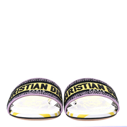 Christian Dior Canvas D-Jungle Pop Embroidered Dway Flat Slide Sandals 37 Bright Yellow Pink Multicolor 2 of 10