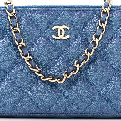 Chanel Iridescent Caviar Quilted Clutch With Chain Dark Blue 10 of 13