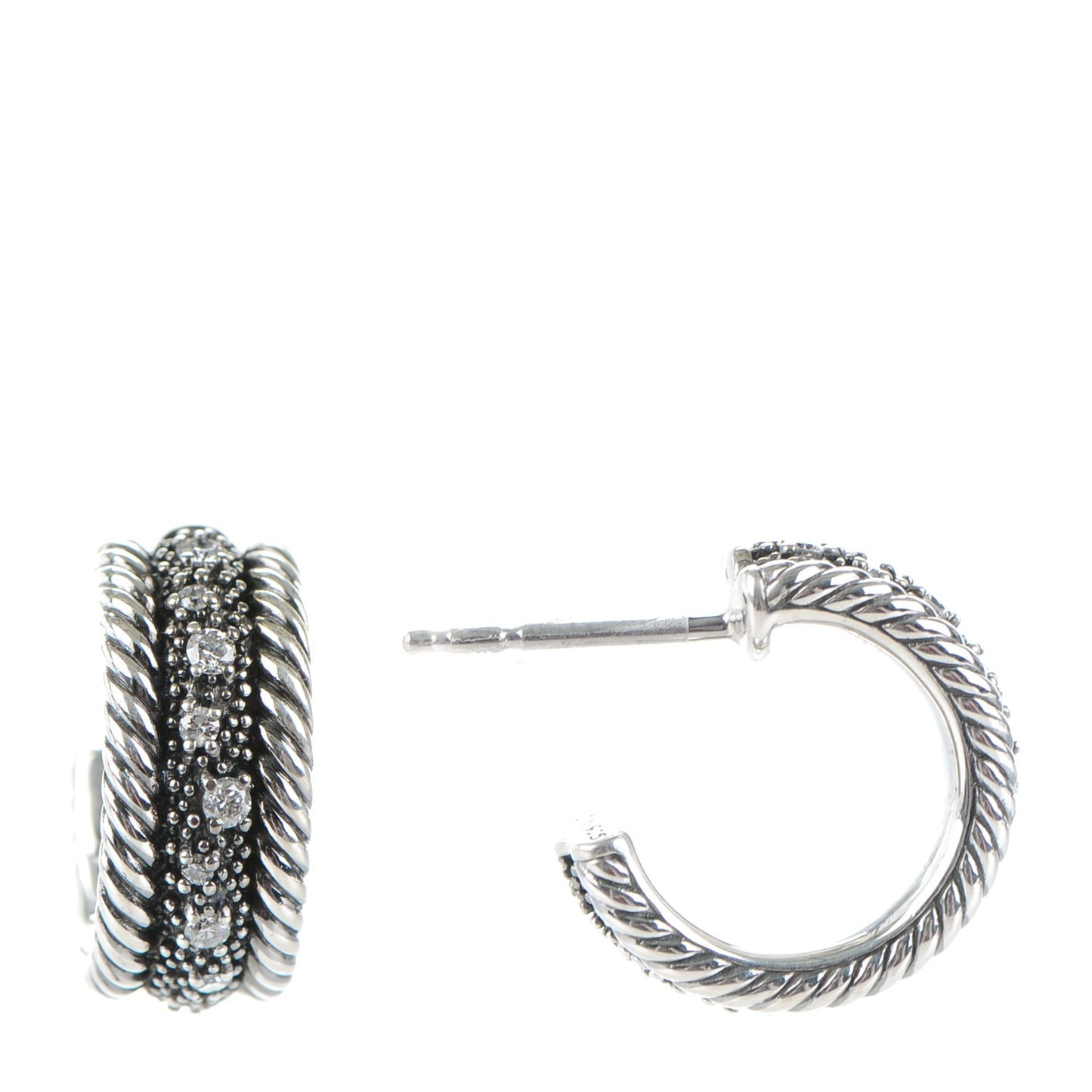 Sterling Silver Diamond 16mm Small Midnight Melange Hoop Earrings