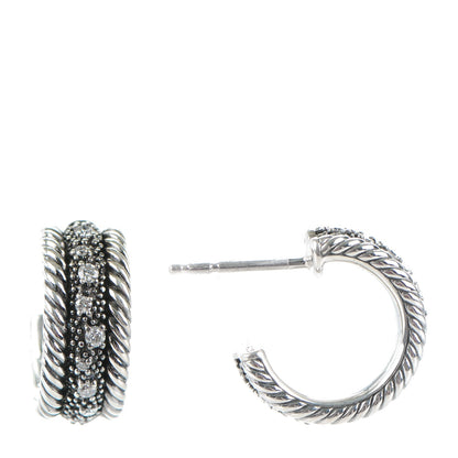 David Yurman Sterling Silver Diamond 16mm Small Midnight Melange Hoop Earrings 1 of 5