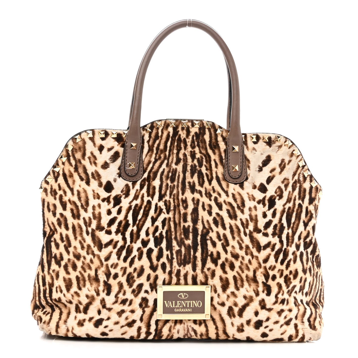 Calf Hair Cavallino Animal Rockstud Dome Satchel Leopard
