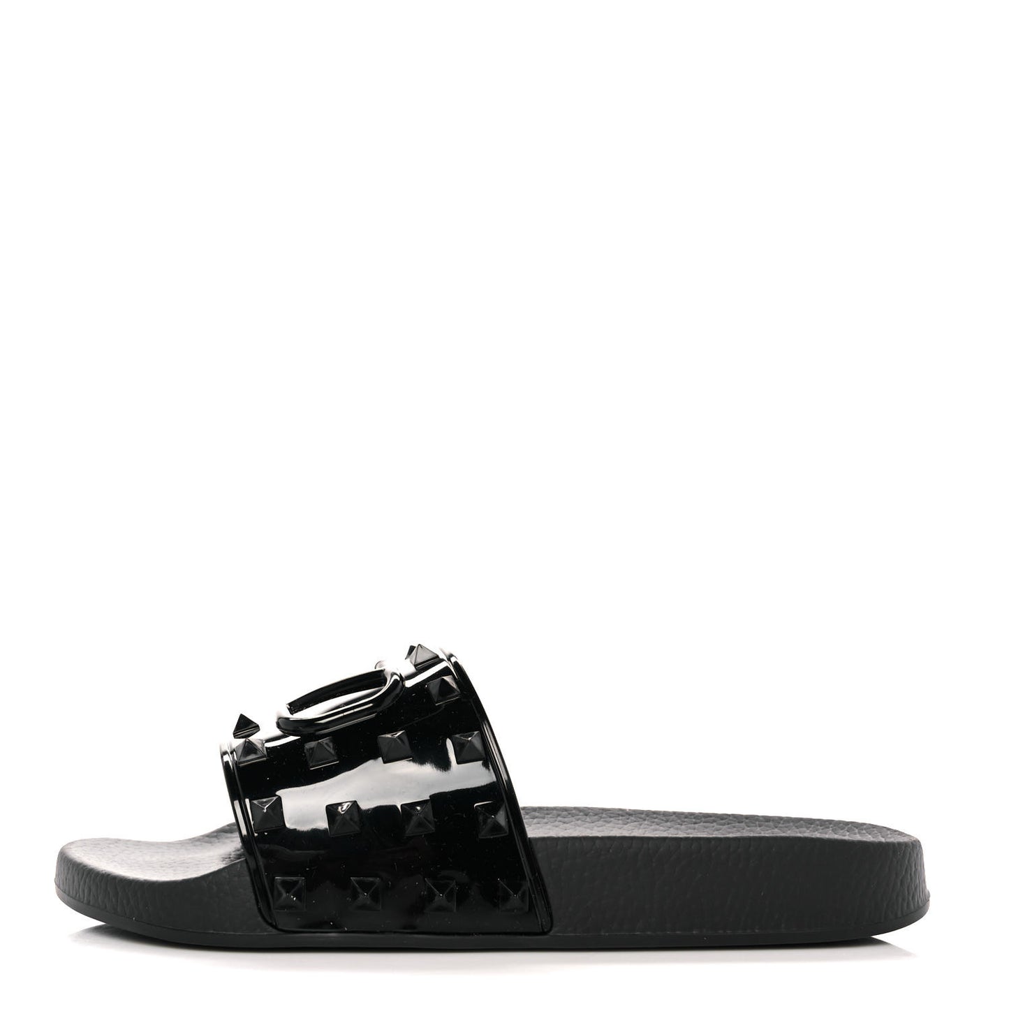 Patent Rubber Mens Rockstud VLogo Slide Sandals 40 Black