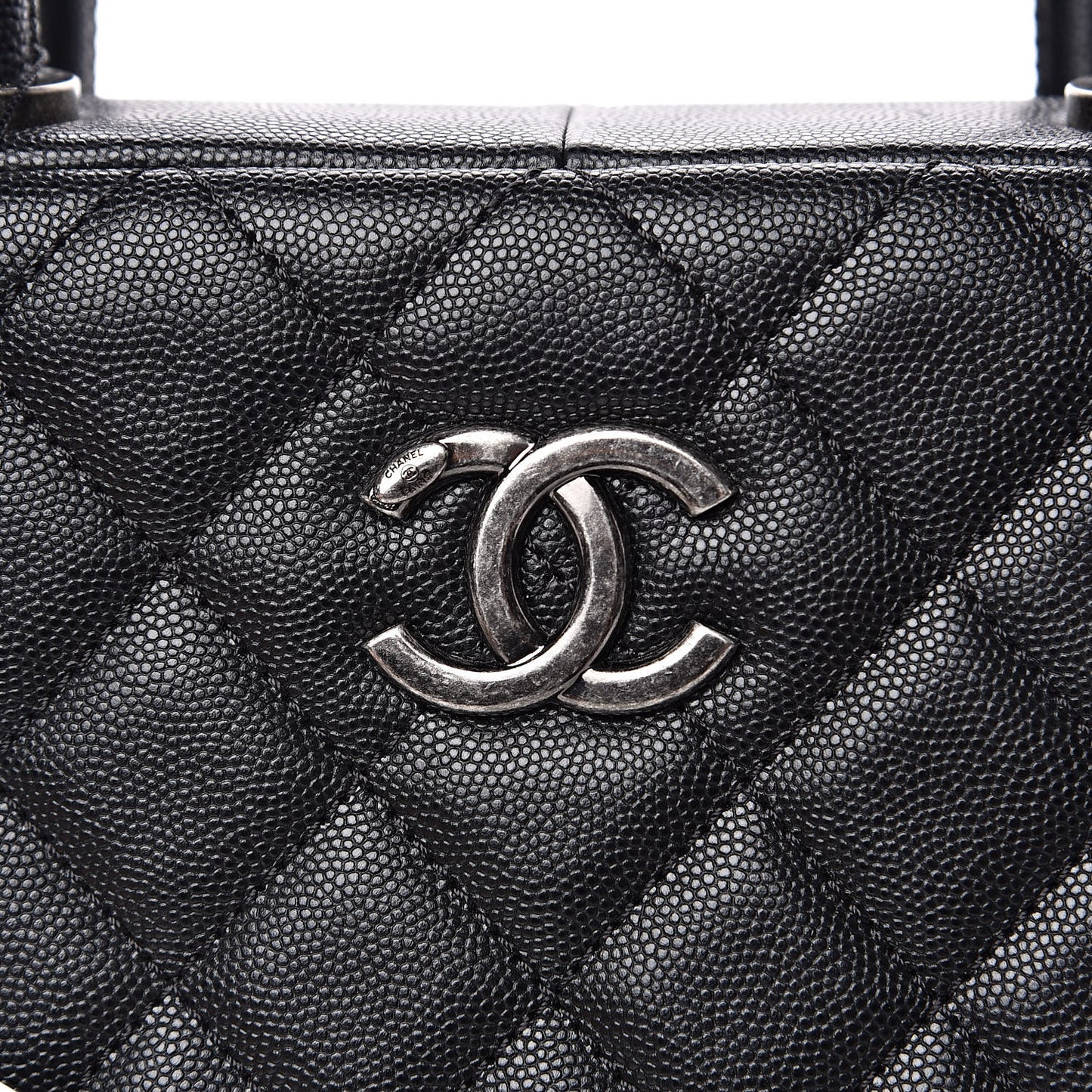 Caviar Quilted Large Coco Handle Bowling Bag Black