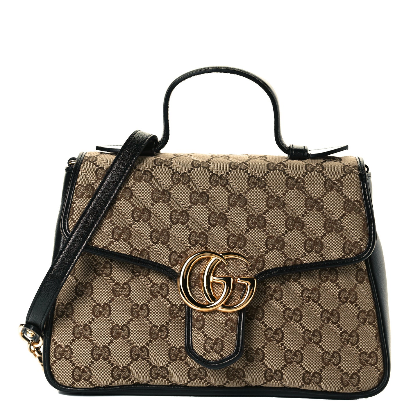 Monogram Azalea Calfskin Matelasse Diagonal Small GG Marmont Top Handle Shoulder Bag Beige Ebony Black