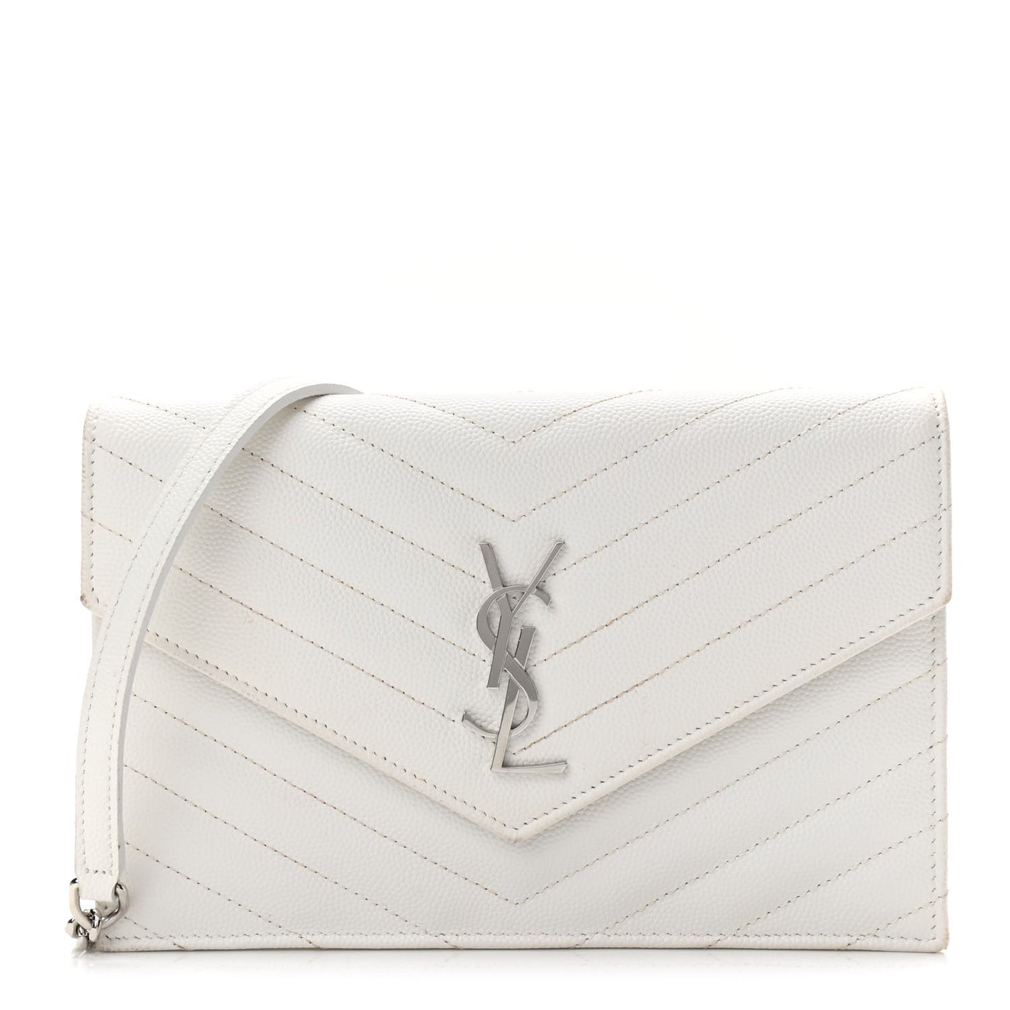 Grain De Poudre Matelasse Chevron Monogram Envelope Chain Wallet Optical White
