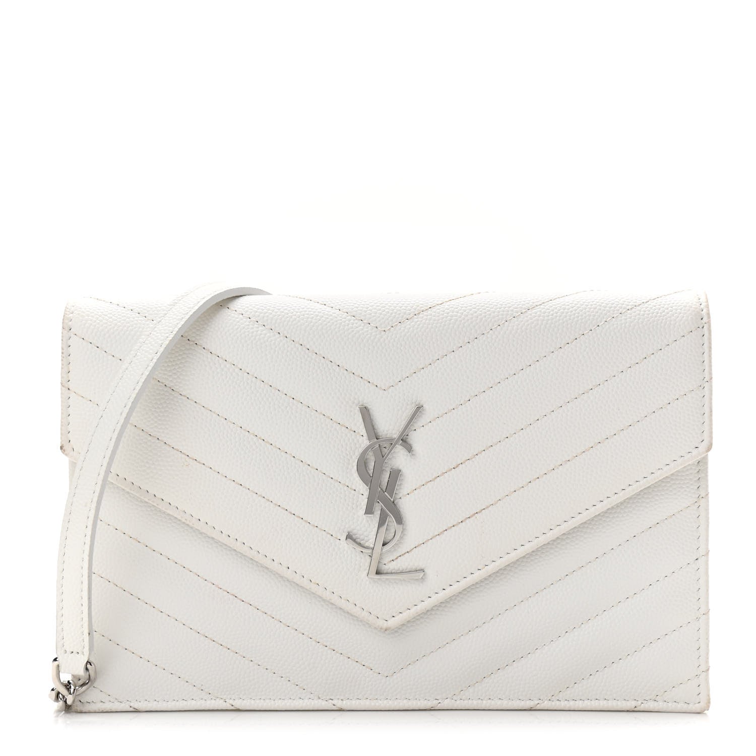 Saint Laurent Grain De Poudre Matelasse Chevron Monogram Envelope Chain Wallet Optical White 1 of 9