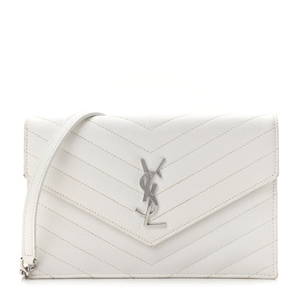 Saint Laurent Grain De Poudre Matelasse Chevron Monogram Envelope Chain Wallet Optical White 1 of 9