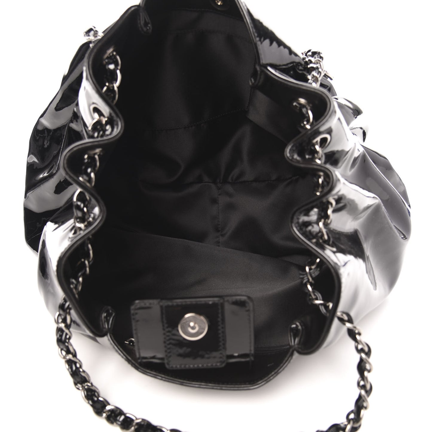 Patent Camellia Shoulder Bag Black