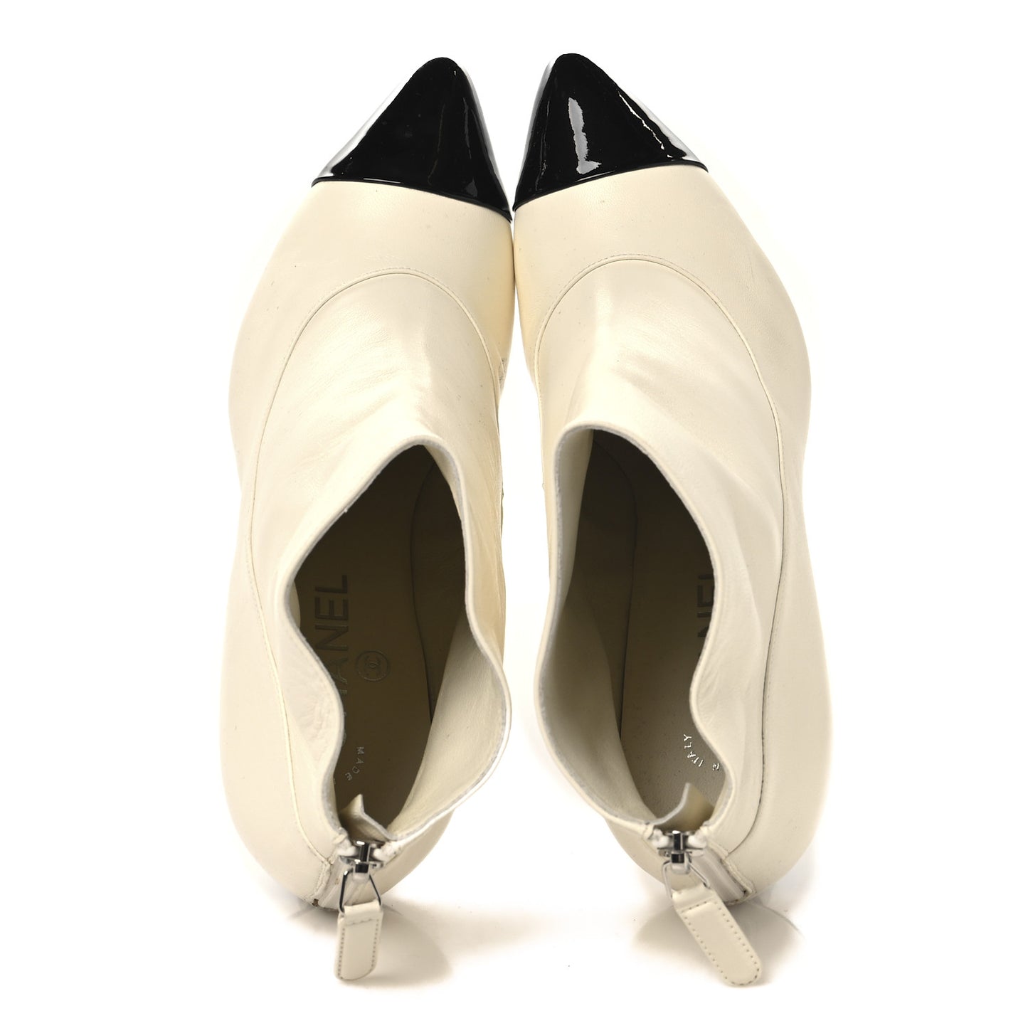 Lambskin Patent Calfskin Pearl Cap Toe Short Boots 39 Ivory Black