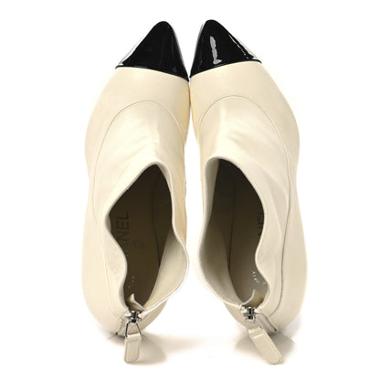 Chanel Lambskin Patent Calfskin Pearl Cap Toe Short Boots 39 Ivory Black 2 of 10
