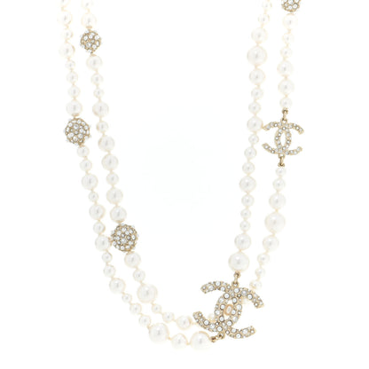 Chanel Pearl Crystal Long CC Necklace Gold 1 of 7