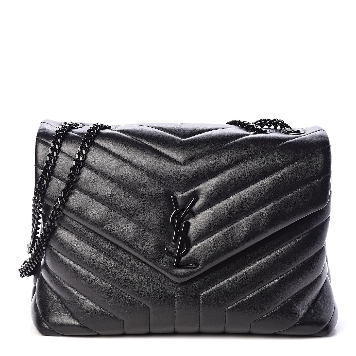 Calfskin Y Quilted Monogram Medium Loulou Chain Satchel Black