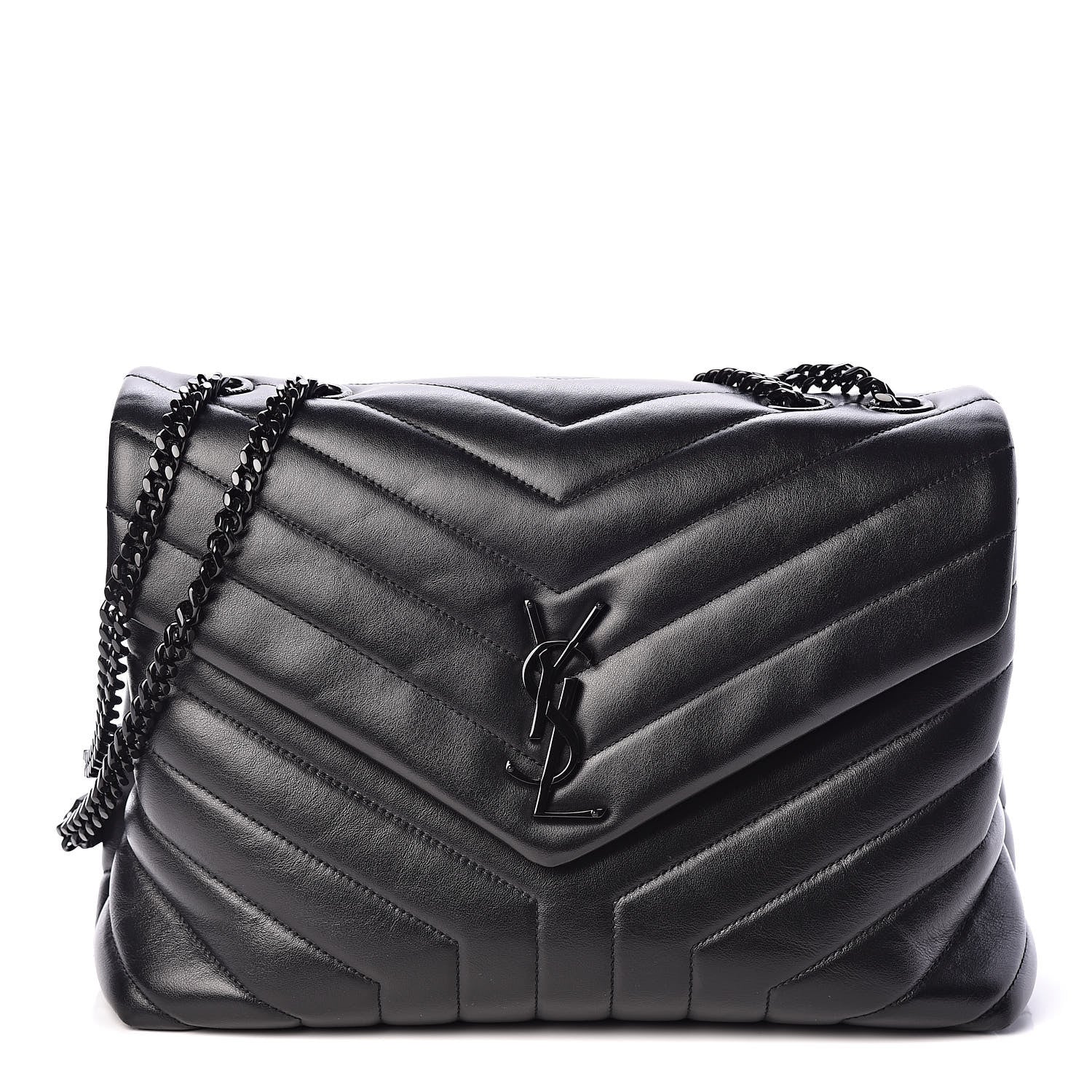 Saint Laurent Calfskin Y Quilted Monogram Medium Loulou Chain Satchel Black 1 of 10
