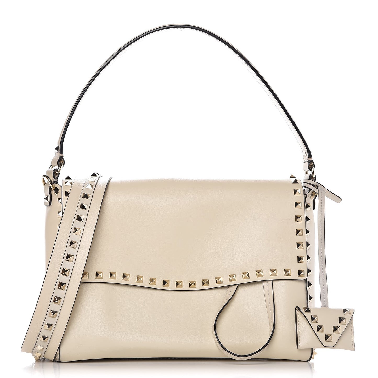 Vitello Rockstud Top Handle Shoulder Bag Ivory