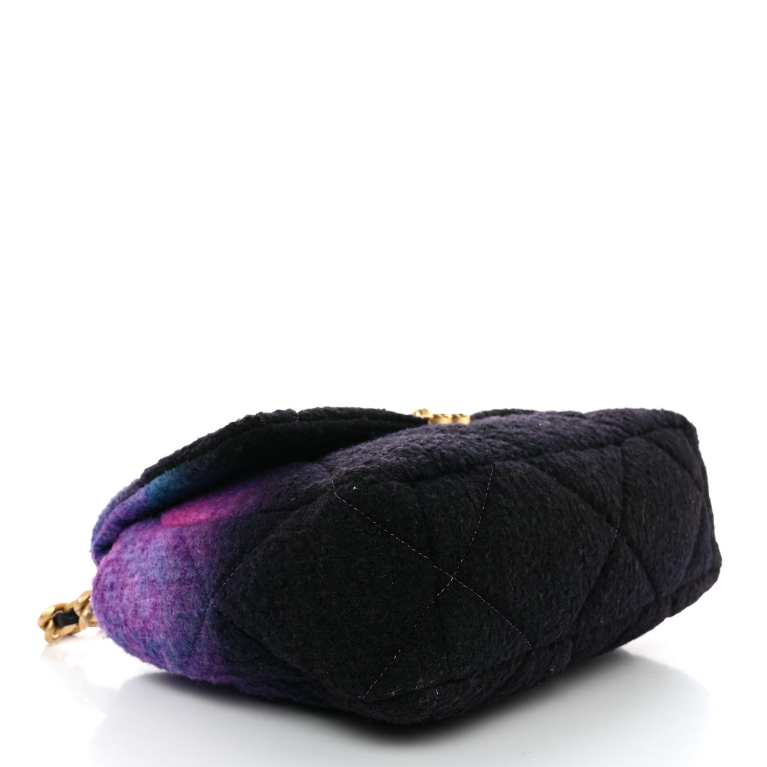 Chanel Wool Tweed Quilted Large Chanel 19 Flap Purple Black Blue 4 of 10