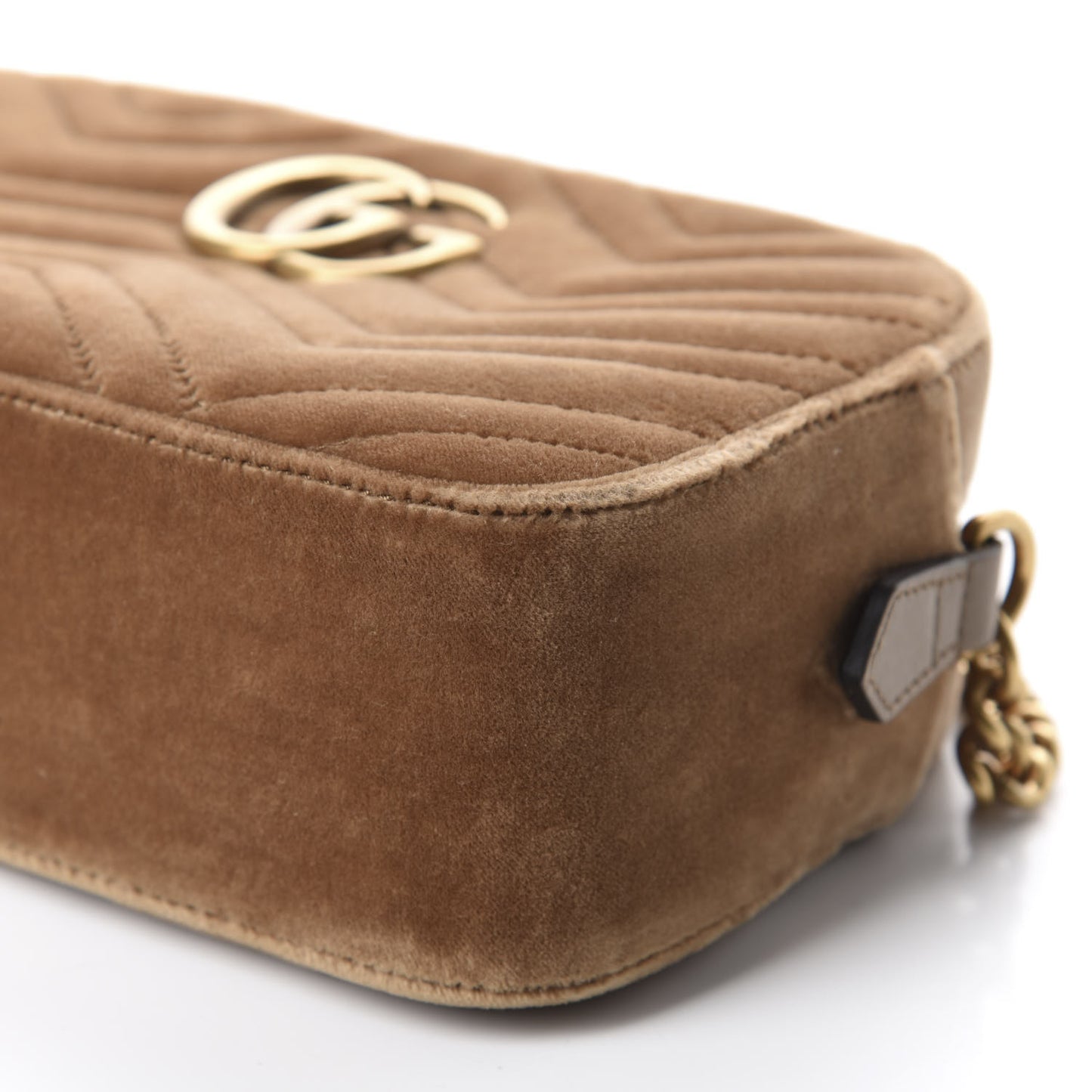 Velvet Matelasse Small GG Marmont Chain Shoulder Bag Taupe