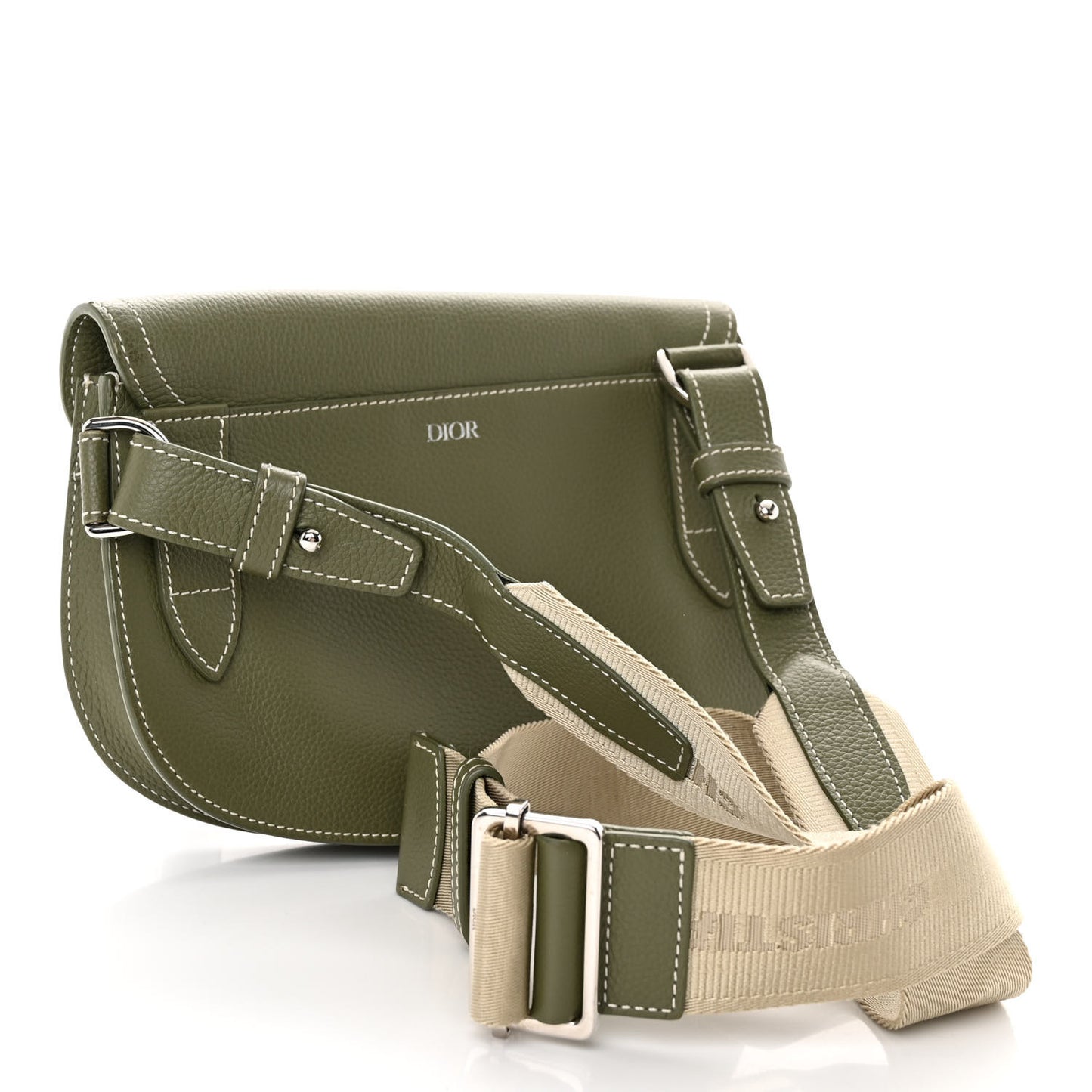 X KAWS Grained Calfskin Saddle Pouch Olive