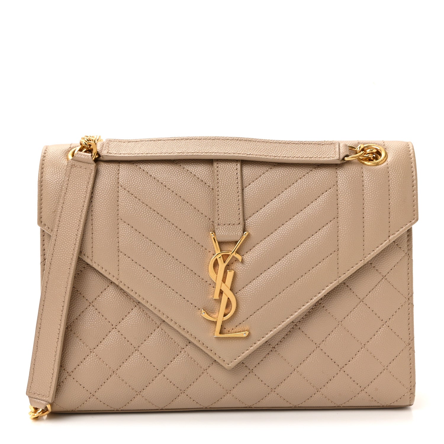 Saint Laurent Grain De Poudre Textured Mixed Matelasse Medium Triquilt Monogram Satchel Dark Beige 1 of 9