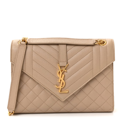 Saint Laurent Grain De Poudre Textured Mixed Matelasse Medium Triquilt Monogram Satchel Dark Beige 1 of 9