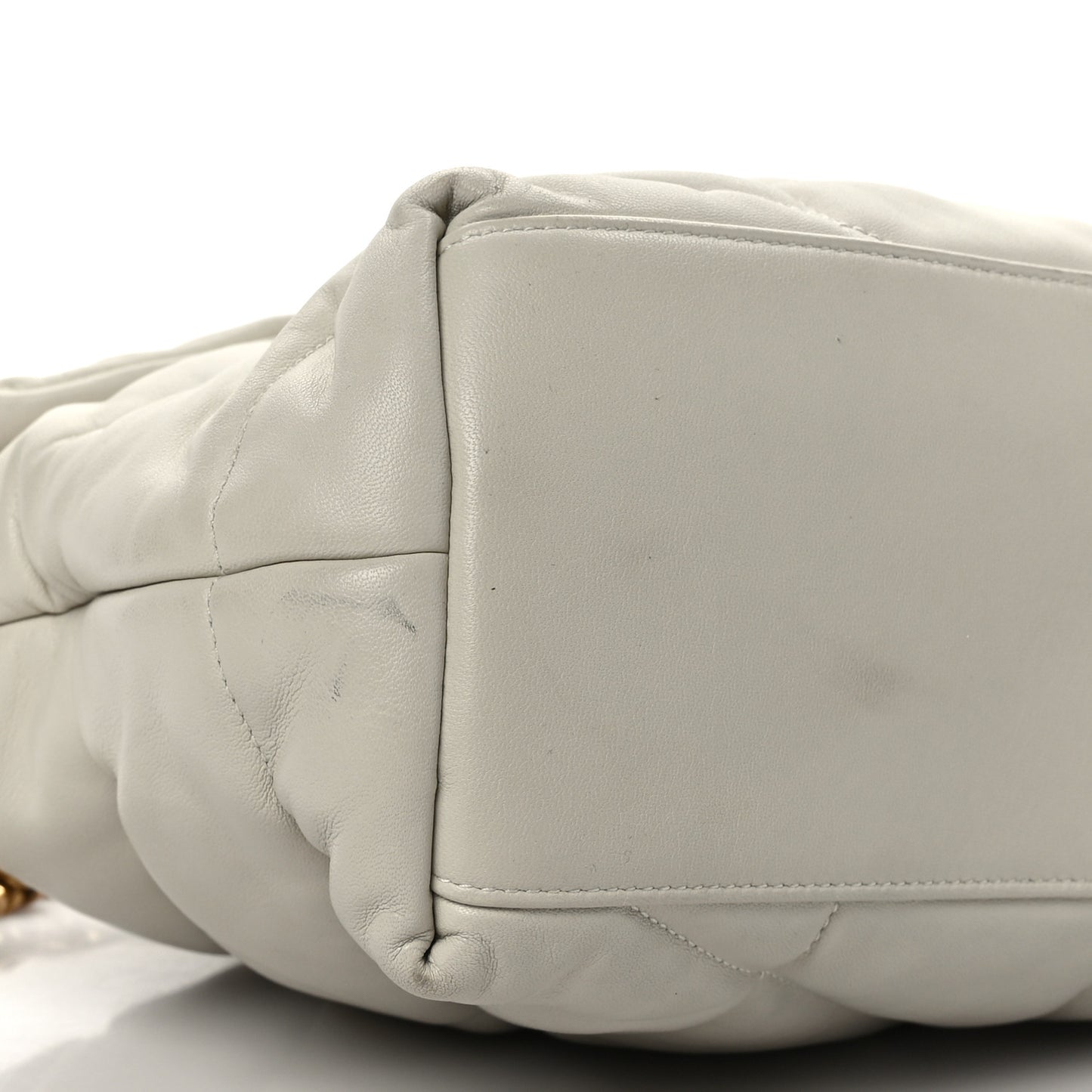 Lambskin Quilted Medium Loulou Puffer Monogram Chain Satchel Crema Soft