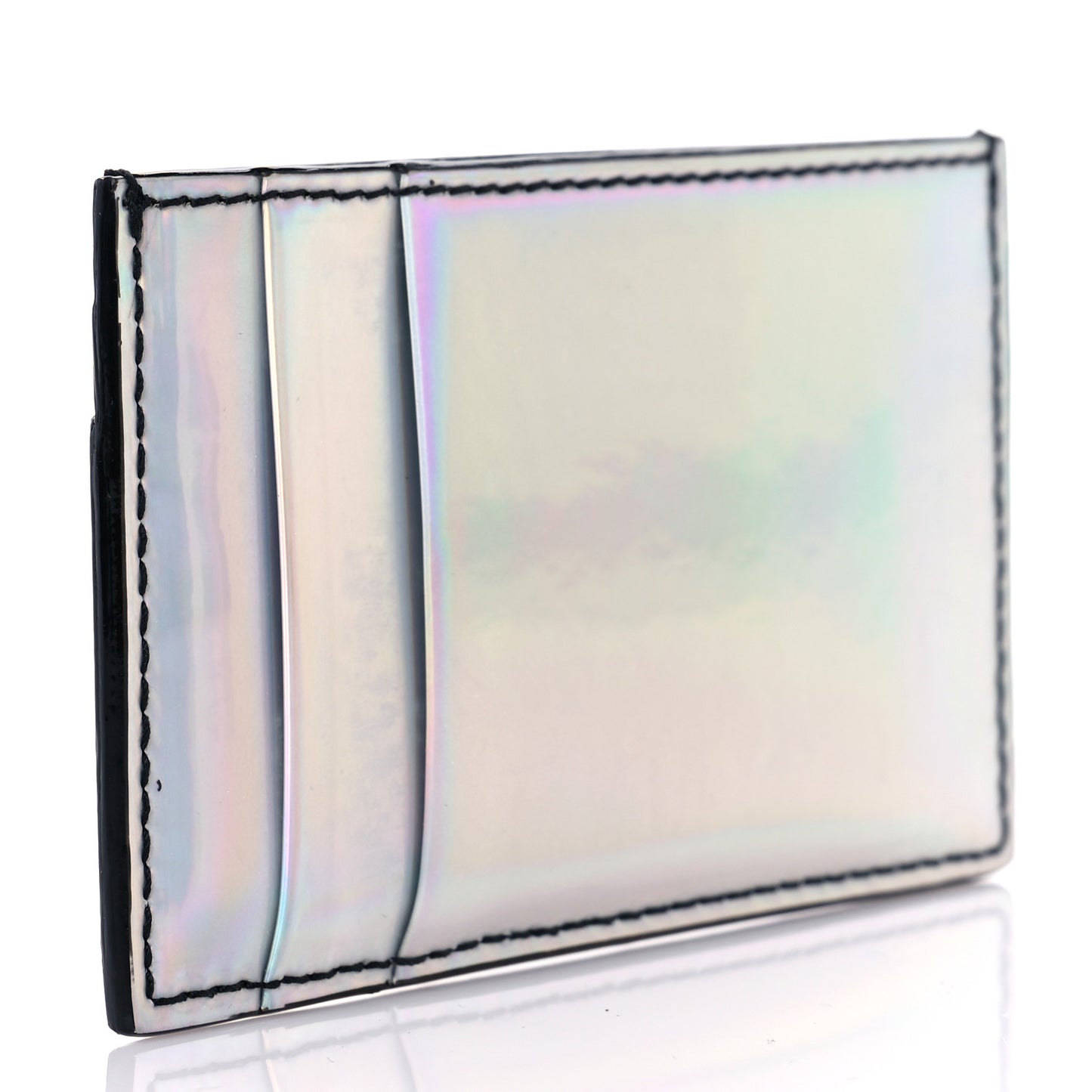 Iridescent PVC Calfskin Card Holder Silver