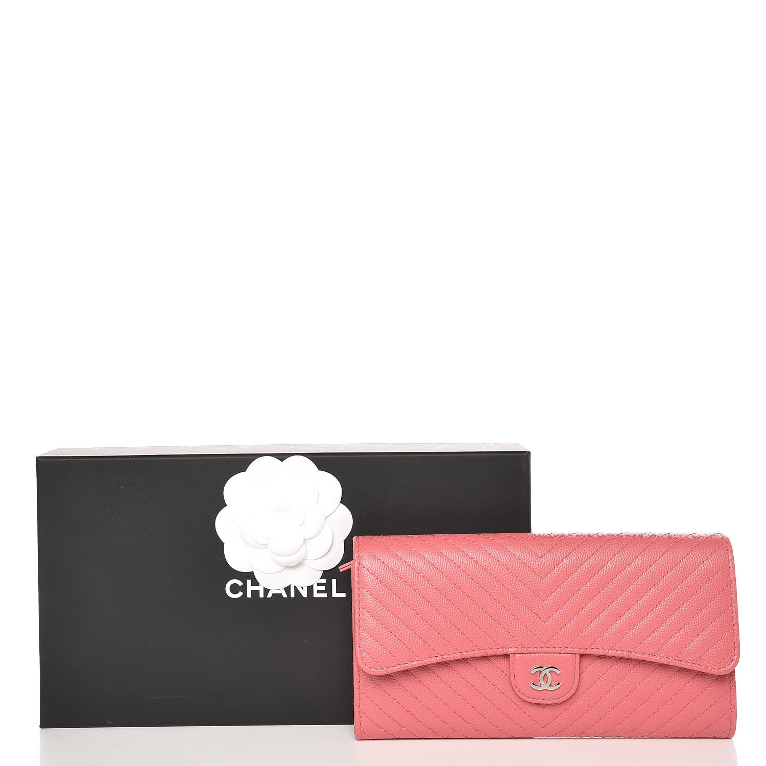 Chanel Caviar Chevron Quilted Large Gusset Flap Wallet Pink 8 of 8