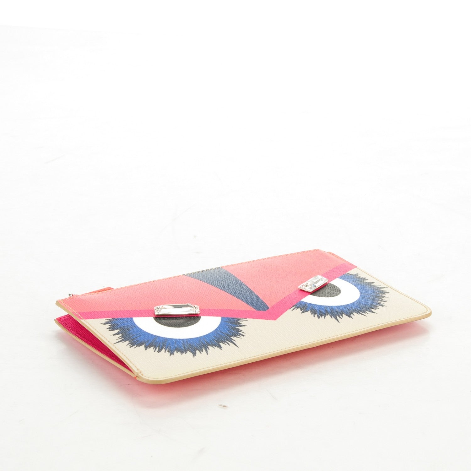 Fendi Vitello Elite Crystal Eye Monster Zip Pouch Bellini Multicolor 4 of 7