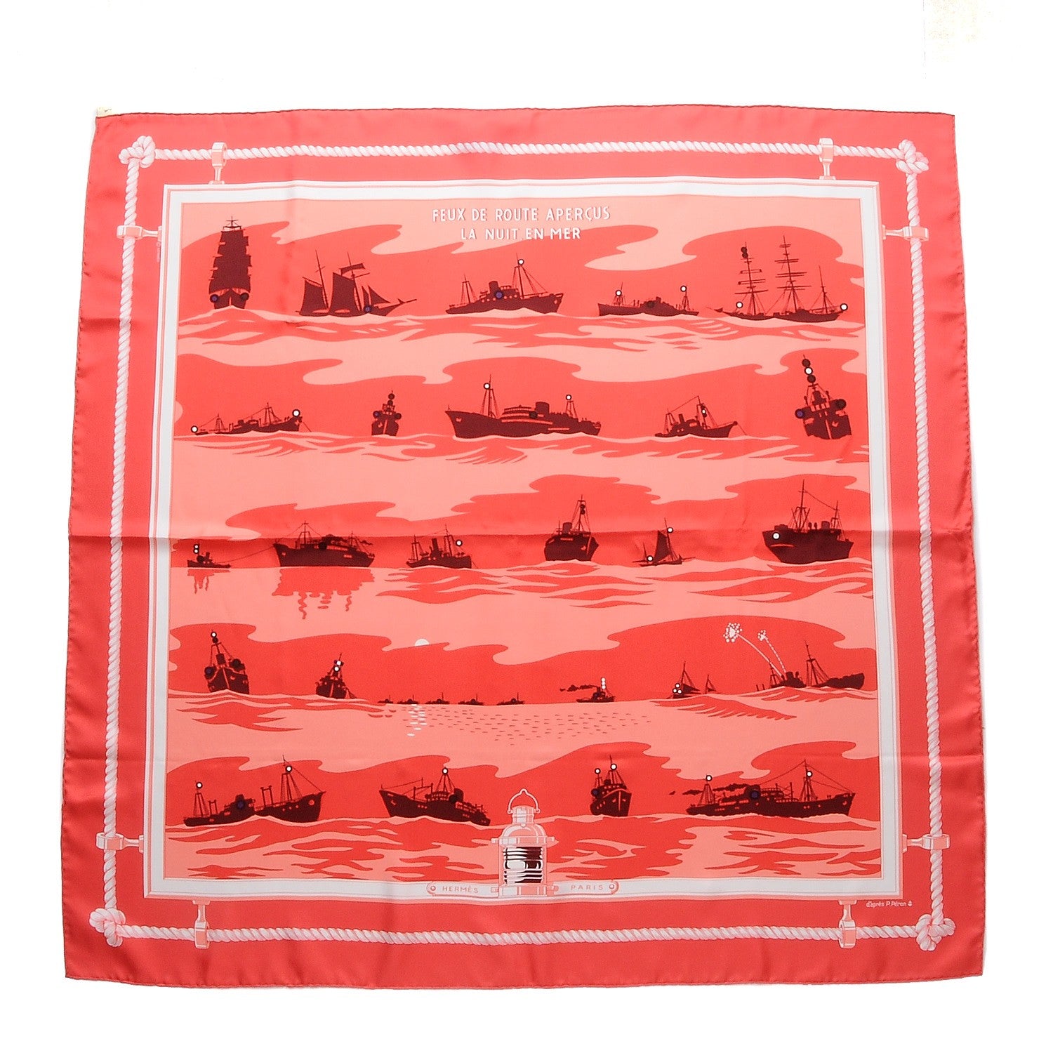 Hermes Silk Feux de Route Apercus la Nuit Scarf 90 Corail Blanc Saumon 1 of 5