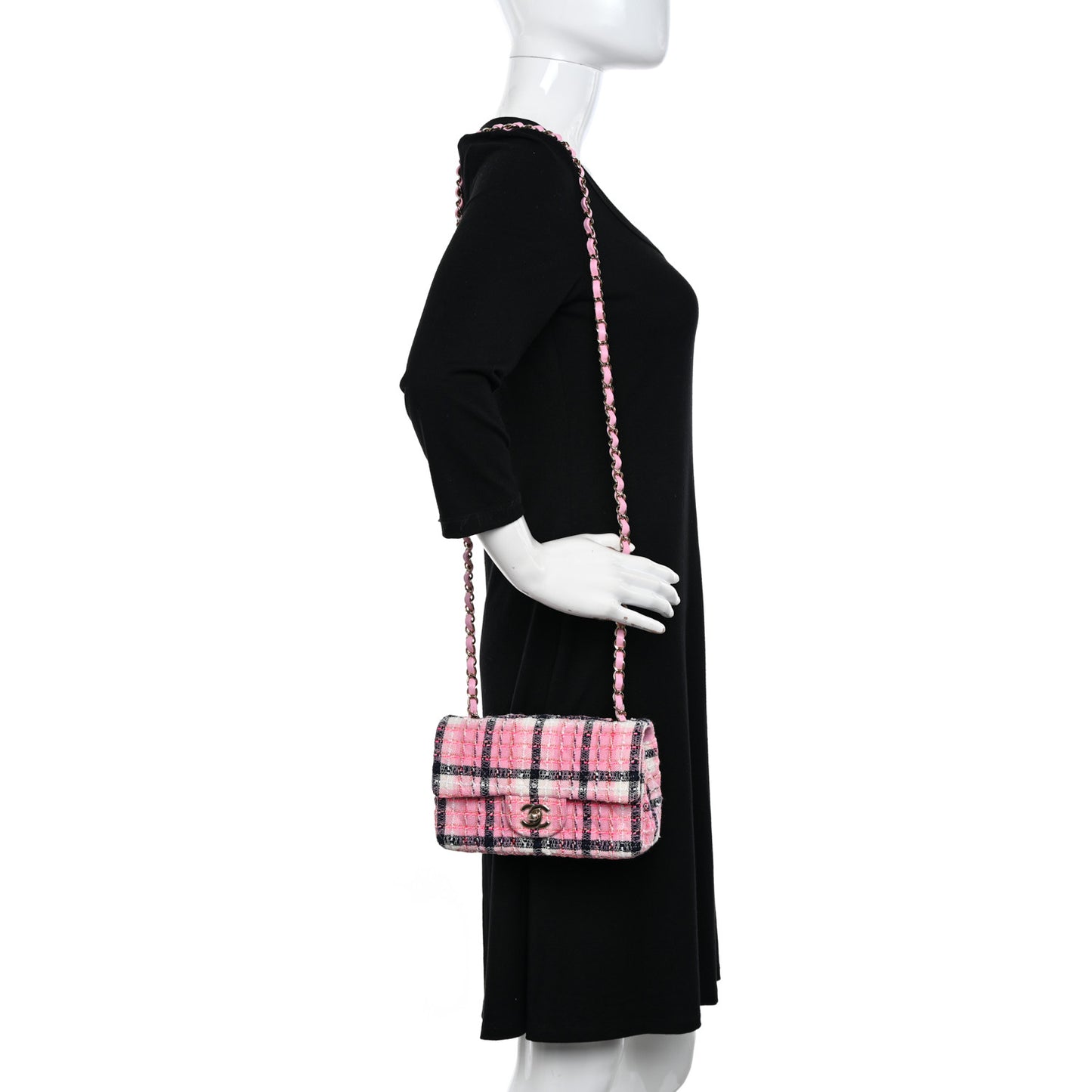 Metallic Tweed Quilted Mini Rectangular Flap Pink Navy White