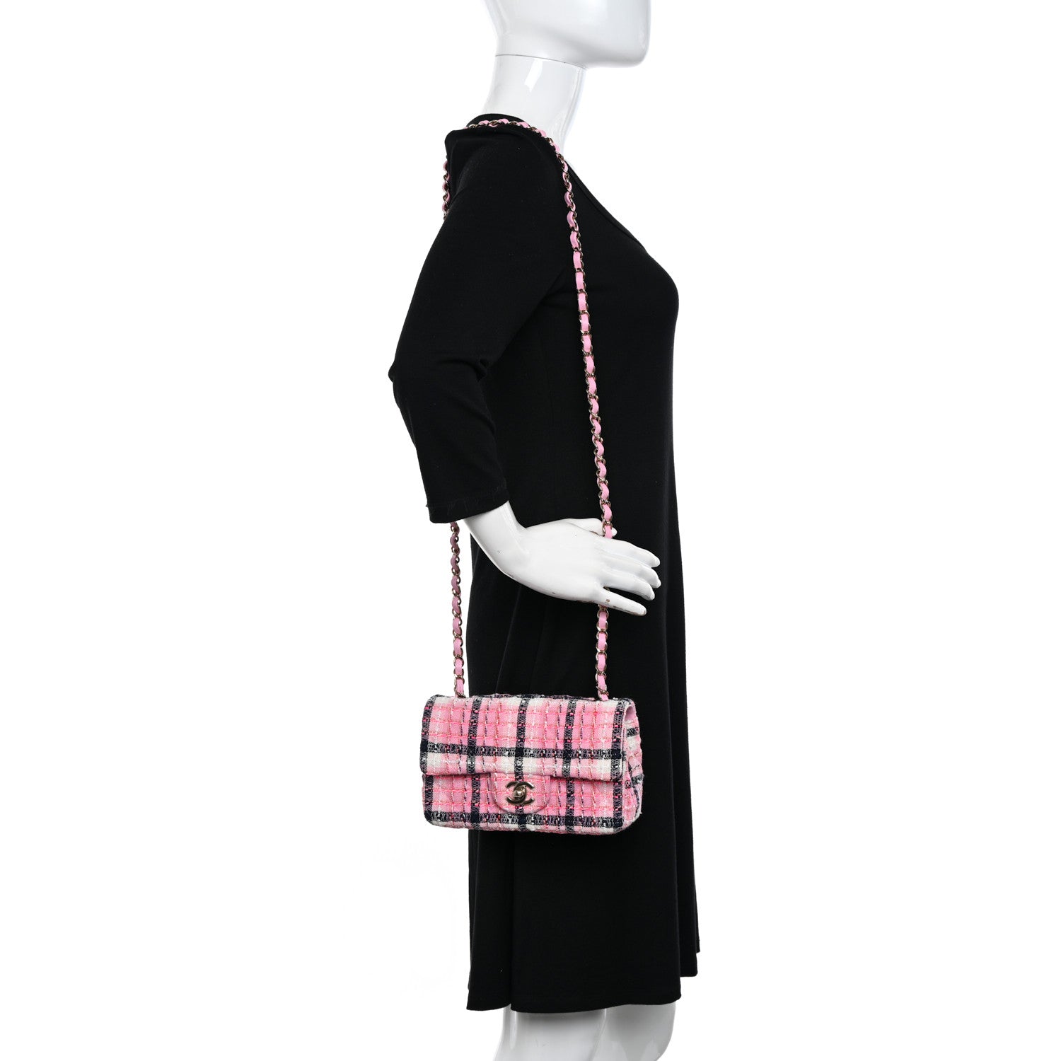 Chanel Metallic Tweed Quilted Mini Rectangular Flap Pink Navy White 3 of 11