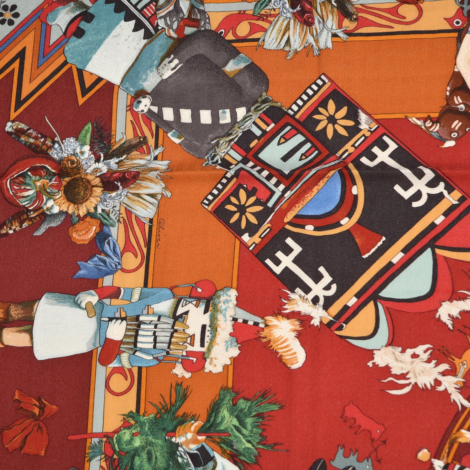 Hermes Cashmere Silk Kachinas Shawl 140 6 of 7