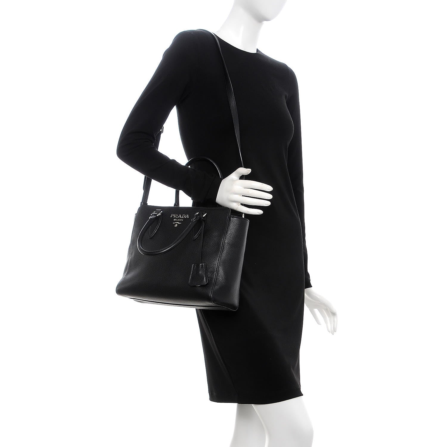 Prada Vitello Phenix Top Handle Bag Black 2 of 8