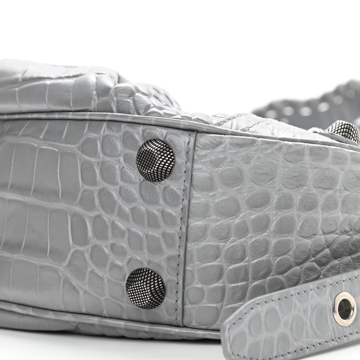 Extra Supple Calfskin Crocodile Embossed Small Le Cagole Shoulder Bag Balenciaga Grey