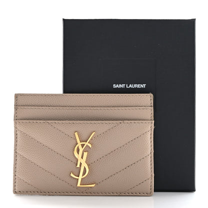 Saint Laurent Grain De Poudre Matelasse Chevron Monogram Credit Card Case Dark Beige 9 of 9