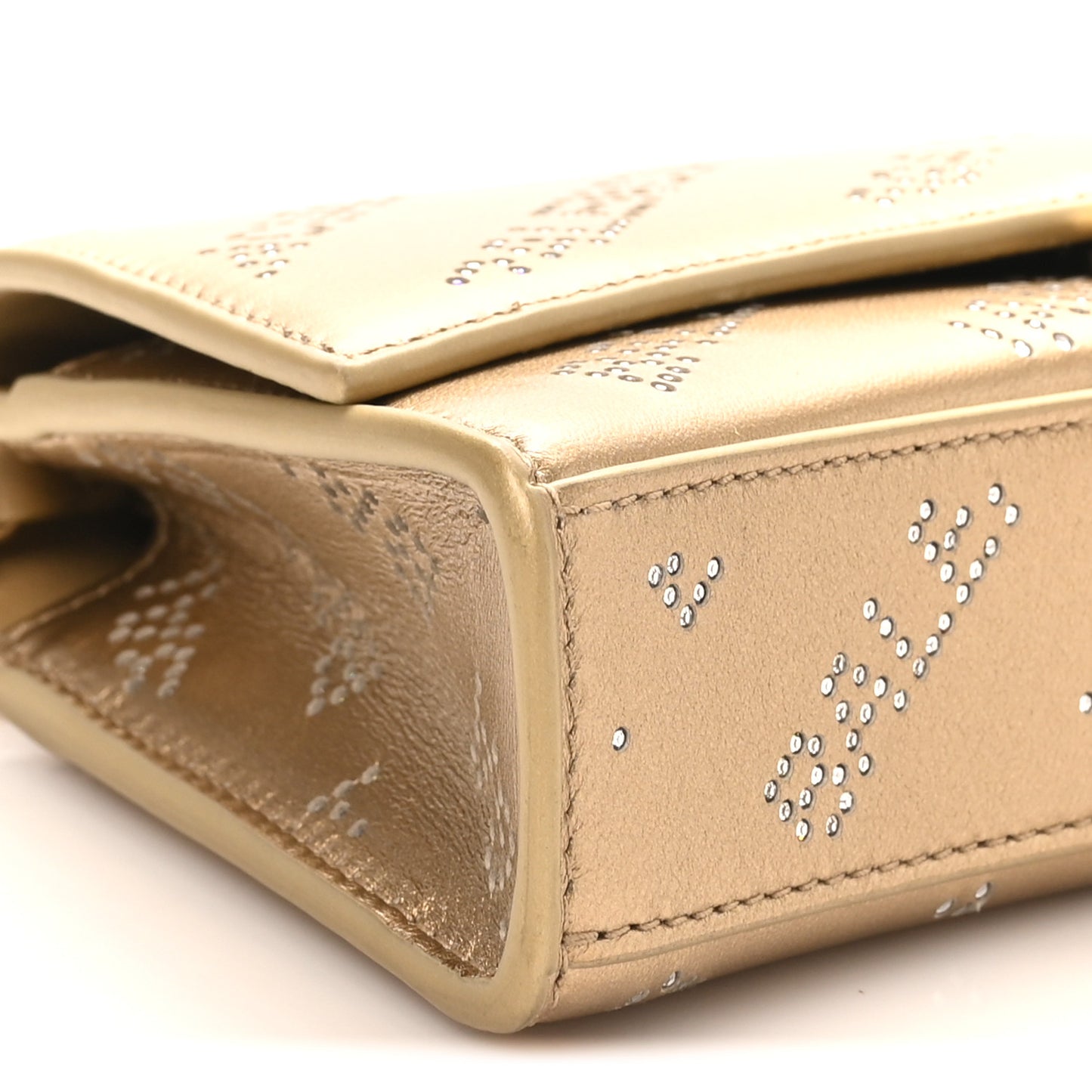 Metallic Smooth Calfskin Crystal Diagonal Allover Logo Hourglass Wallet Light Gold Crystal