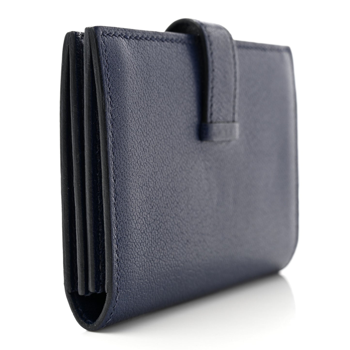 Chevre Mysore Bearn Card Holder Wallet Bleu Encre